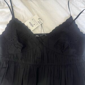 Zara Black Embroidered crop top NWT size XL